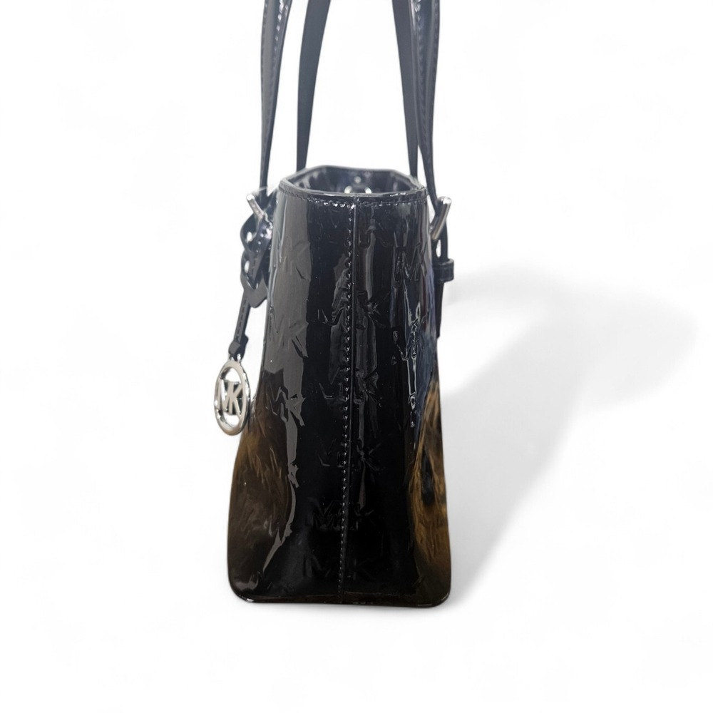 Michael Kors Jet Set Small Metallic Logo Debossed Convertible Tote Bag Black - Picture 6 of 14